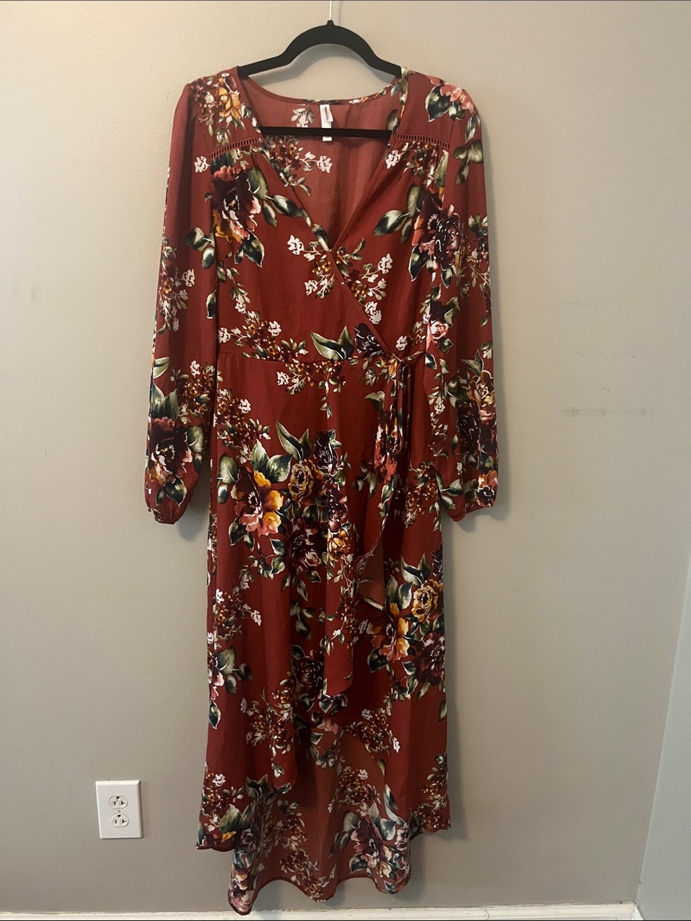 Xhilaration Rust Floral Wrap Maxi Dress